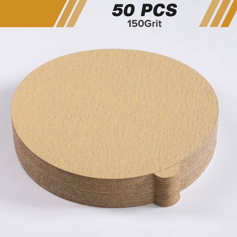 Shawya Premium 6 Inch Gold PSA Sanding Discs 150 Grit (Box of 50) Self Adhesive Stickyback Sandpaper for Easy Attachment Premium Quality Sanding Disc for Efficient Sanding Performance - Image 2